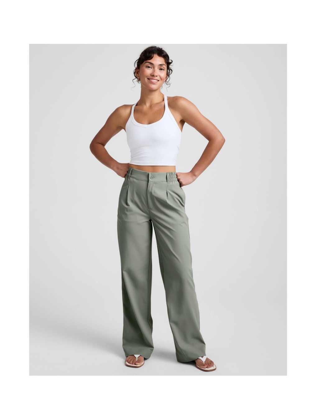 Status Wide Leg High-Rise Women's Pants in Sage Green